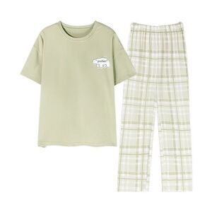 100% Cotton Women’s Pajama Set 2Pcs Short Sleeve Pullover Top Sleepwear Loungewe